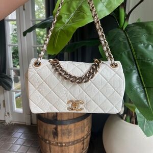 Chanel Paris Bombay Pondicherry White Flap Bag Calfskin Purse